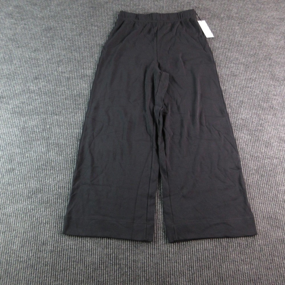 SUBSET Pants Womens M Black Cropped Pull On Wide Leg Jersey 26x26.5* NWT